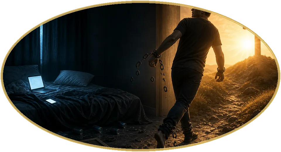 Leaving glowing screens and an empty bed, walking toward the cross